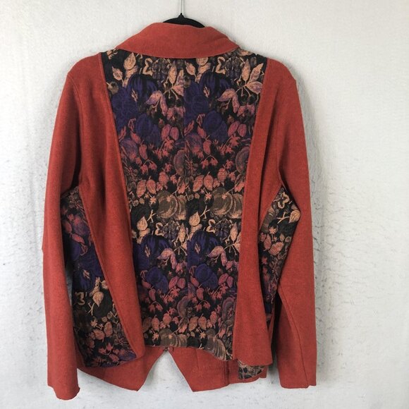 Soft Surroundings Jacket Womens 1X Rust Orange Zip Front Tapestry Floral Back - Picture 2 of 16